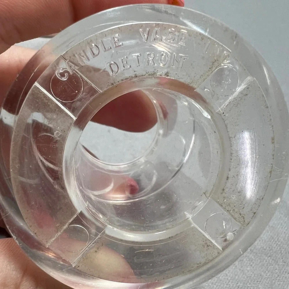The Original Candle Vase Clear Lucite Plastic Floral Arrange-O-Disc 50s Vintage
